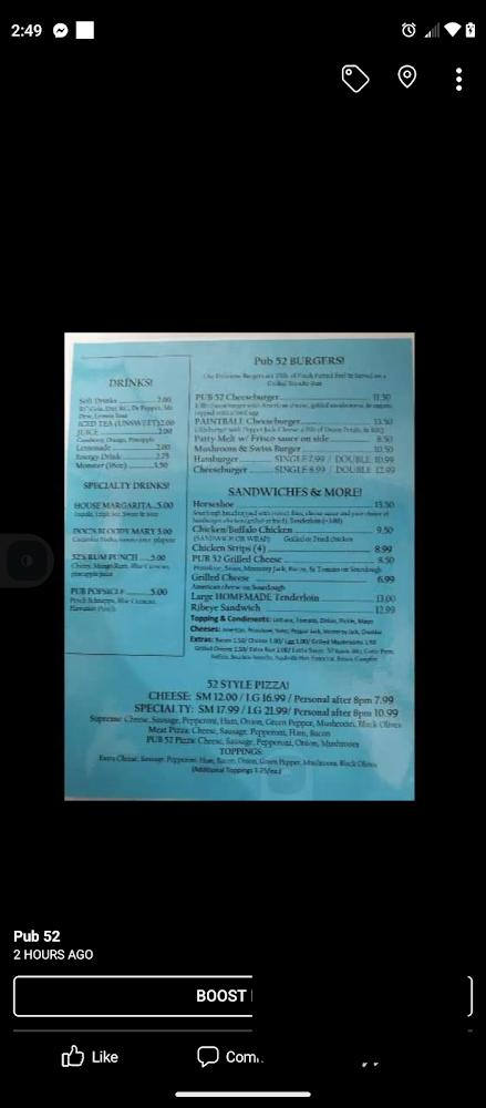 Pub 52 Menu image 1